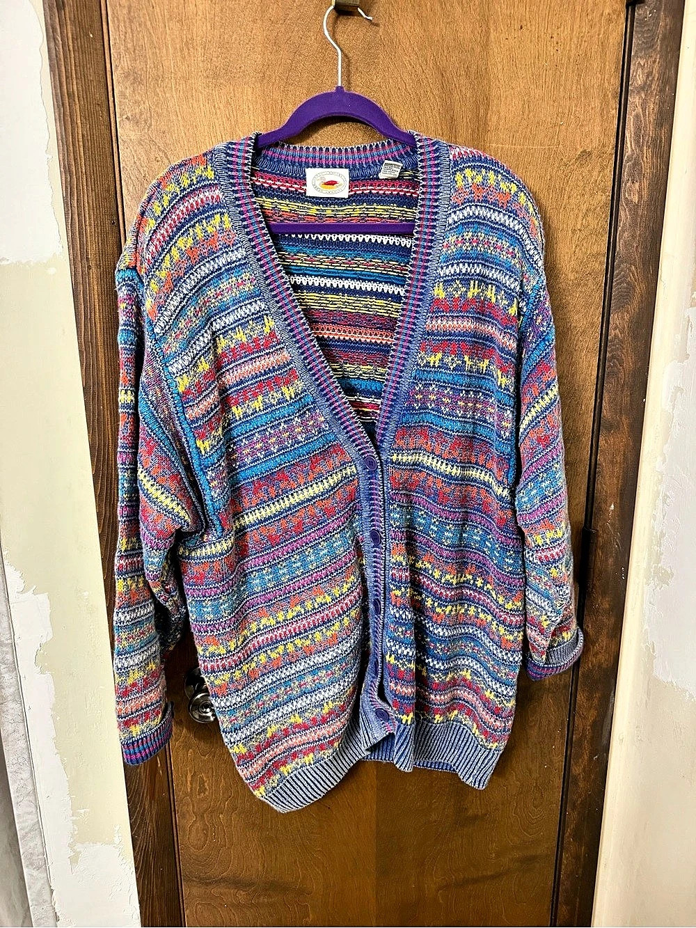 Vintage Marsh Landing Women’s 3X Blue & Red Geometric Cardigan